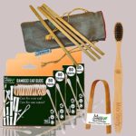 4 Bamboo Cotton Ear Buds/swabs|80 Stems|1 Adult Bamboo Tooth BrushCharcoal Soft Bristles,Oral Cleaning|1 Bamboo Tongue Cleaner|4 Straw8″)