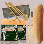 2 Bamboo Cotton ear buds/swabs |80 Stems |2 Kids bamboo tooth brush|2 Loufah/loofah Pads4 Bamboo Straw (8 inch) (PACK OF 10)