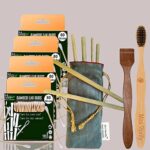4 Bamboo Cotton Ear Buds 80 Wood Stems/160 Swabs|1 Adult Bamboo toothbrush |1 Neem Tongue Scraper for Adults & Kids|6 Bamboo Straw(8 inch)