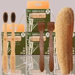 4 Bamboo Cotton Ear Buds 80 Wood Stems/160 Swabs|2 Adult bamboo toothbrush |2 Pure Neem Tongue Cleaner for Adult & Kids |2 Loufah(PACK10)