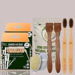 2 Bamboo Cotton Ear Buds 80 Wood Stems/160 Swabs|2 Adult bamboo toothbrush |2 Pure Neem Tongue Cleaner for Adult & kid|2 Oval Loofah,