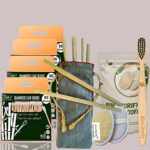 4 Bamboo Cotton ear buds/swabs|80 Stems|1 Kids bamboo tooth brush |2 Oval Loofah Sponge Body scrubber|4 Bamboo Straw (8 inch) (PACK11)