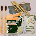 2 Bamboo Cotton Ear Buds 80 Wood Stems/160 Swabs|2 Adult bamboo toothbrush|2 Oval Loofah Sponge Body scrubber|4 Bamboo Straw(8 inch)