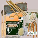 2 Bamboo Cotton Ear Buds 80 Stems/160 Swabs|2 Kids bamboo toothbrush|2 bamboo tongue cleaner|2 Oval LoofahBody scrubber|4 Bamboo Straw8″)