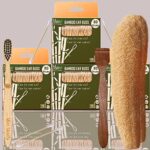 4 Bamboo Cotton Ear Buds 80 Wood Stems/160 Swabs|1 Kids bamboo toothbrush |1 Pure Neem Wood Tongue Cleaner|2 LoufahSponge Body scrubber(