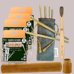 4 Bamboo Cotton Ear bud/swab|80 Wood stem/160 Swab|1 Kids Bamboo toothbrush Natural, |1 Bamboo Travel case|6 Bamboo Straw(8 inch)