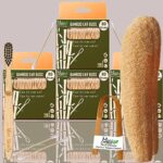 4 Bamboo Cotton ear bud/swab|80 wood stem/160 Swab|1 Kids bamboo toothbrush|1 bamboo tongue cleaner|2 Loufah/loofah Pads, (PACK OF 8)