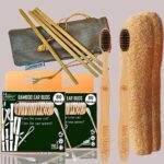 2 Bamboo Cotton ear buds/swabs|80 Stems|2 Adult bamboo tooth brush|2 Loufah/loofah Pads, Sponge Body scrubber|4 Bamboo Straw8″)