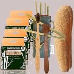 4 Bamboo Cotton ear buds/swabs|80 Stems|1 Adult bamboo tooth brushOral cleaning|1 Neem Tongue Scraper|2 Loofah Pad|6 Bamboo Straw8″)