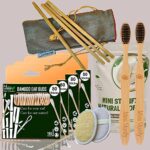 4 Bamboo Cotton Ear Buds 80 Wood Stems/160 Swabs|2 Adult bamboo toothbrush|2 Oval Loofah Sponge Body scrubber|4 Bamboo Straw(8 inch)