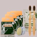4 Bamboo Cotton ear bud/swab|80 wood stem/160 Swab|2 Adult bamboo toothbrush Charcoal Soft Bristles, |2 Oval Loofah (PACK8)