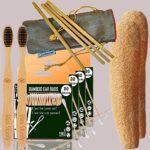 4 Bamboo Cotton ear buds/swabs|80 Stems|2 Adult bamboo tooth brush|2 Loufah/loofah Pads, Sponge Body scrubber|4 Bamboo Straw8″)
