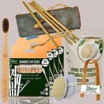 4 Bamboo Cotton ear buds/swabs|80 Stems|1 Adult bamboo tooth brushSoft Bristles,|1 bamboo tongue cleaner|2 Oval Loofah Pad|6 Straw8″)