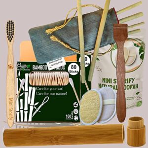 2 Bamboo Cotton Ear Buds 80 Wood Stems/160 Swabs|1 Kids Bamboo toothbrush |1 Bamboo Travel case|1 Pure Neem Tongue Cleaner|2 Oval Loofah