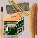 4 Bamboo Cotton ear buds/swabs|80 Stems|1 Adult bamboo tooth brush|2 Loufah/loofah Pads, Sponge Body scrubber|4 Bamboo Straw8″)