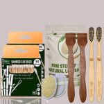 2 Bamboo Cotton Ear Buds 80 Wood Stems/160 Swabs|2 Kids bamboo toothbrush |2 Pure Neem Tongue Cleaner|2 Oval Loofah/Loufah Pad,
