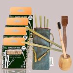 4 Bamboo Cotton Ear Buds 80 Stems/160 Swabs|1 Kids Bamboo toothbrush|1 Bamboo Toothbrush Stand|1 Pure Neem Tongue Cleaner|6 Bamboo Straw8″)