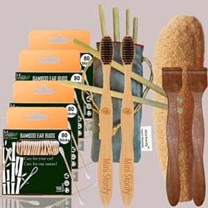 4 Bamboo Cotton ear buds/swabs|80 Stems|2 Adult bamboo tooth brushOral cleaning|2 Neem Tongue Scraper|2 Loofah Pad|6 Bamboo Straw8″)