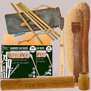 2 Bamboo Cotton ear buds/swabs|80 Stems|1 Kids bamboo tooth brush|1 bamboo travel case|1 Pure Neem Tongue Cleaner|2 Loufah/loofah Pads