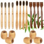6 Bamboo toothbrush stand|4 Adult & 4 kids bamboo toothbrush Charcoal Soft Bristles, |4 Neem Tongue Scraper (PACK18)