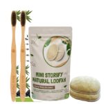 2 Adult Bamboo Toothbrush,2 Oval Loofah Body Scrubber Combo Pack Soft Bristles,athing (Set of 4)