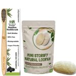 1 Kids Bamboo Toothbrush and 1 Oval Loofah Body Scrubber Combo Pack Soft Bristles,athing (Set of 2)