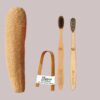 Kids, Adults Bamboo Toothbrush, Tongue Cleaner and Loofah Body Scrubber Combo Pack Soft Bristles,athing (Pack4)