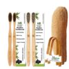 2 Kids, 2 Adults Bamboo Toothbrush, 2 Tongue Cleaner and 2 Loofah Body Scrubber Combo