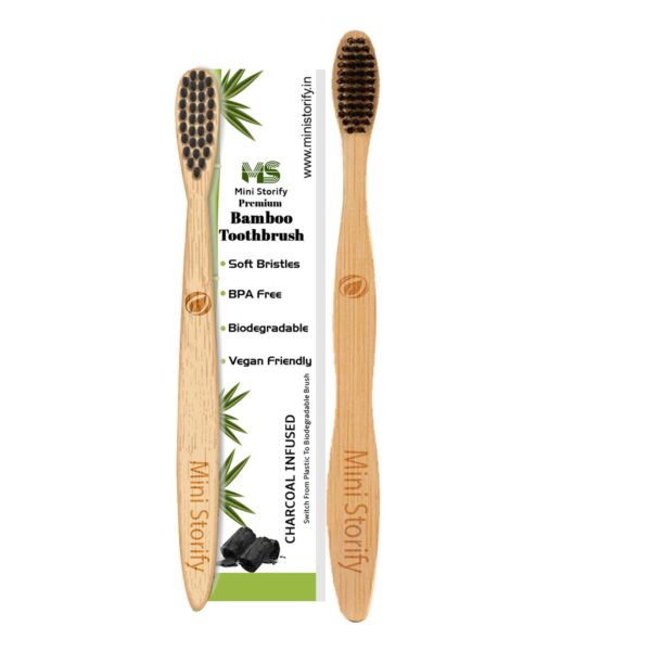1 Kids and 1 Adults Bamboo Toothbrush with Activated Charcoal andHandle Natural, Soft Bristles(Pack of 2)