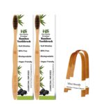 Adults 2 Bamboo Toothbrush and 2 Tongue Cleaner Combo