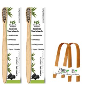 Kids 2 Bamboo Toothbrush and 2 Tongue Cleaner Combo