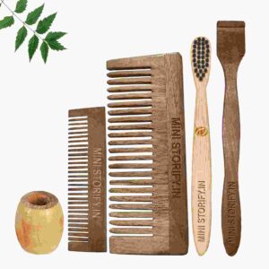 1 Neem Pocket & 1 Shampu Comb 1 Kids bamboo toothbrush1 Neem tongue Cleaner1 Bamboo brush stand