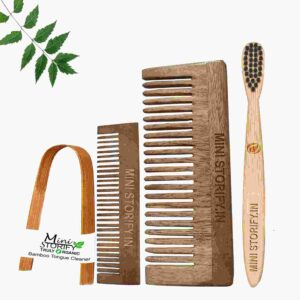 1 Neem Pocket & 1 Shampu Comb 1 Kids bamboo toothbrush1 Bamboo tongue cleaner
