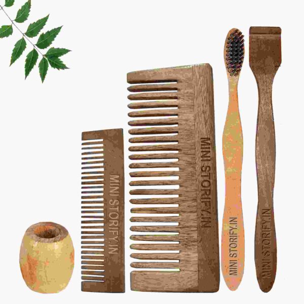 1.Neem.Pocket.&.1.Shampu.Comb.1.Neem.adult toothbrush1.Neem.tongue.Cleaner1.Bamboo.brush.stand