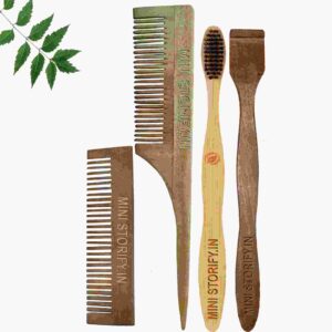 1 Neem Pocket & 1 Tail Comb 1 Adult bamboo toothbrush1 Neem tongue Cleaner