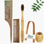 1 Neem Pocket & 1 Tail Comb 1 Adult bamboo toothbrush1 Bamboo tongue cleaner1 Bamboo brush stand