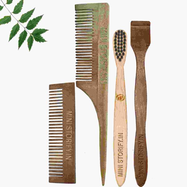1.Neem.Pocket.&.1.Tail Comb.1.Kids.bamboo.toothbrush1.Neem.tongue.Cleaner