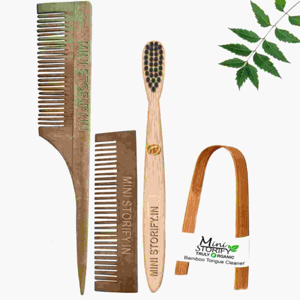 1.Neem.Pocket.&.1.Tail Comb.1.Kids.bamboo.toothbrush1.Bamboo.tongue.cleaner