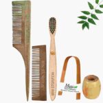 1 Neem Pocket & 1 Tail Comb 1 Kids bamboo toothbrush1 Bamboo tongue cleaner1 Bamboo brush stand