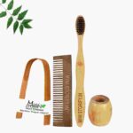 1 Neem Pocket Comb 1 Adult bamboo toothbrush1 Bamboo tongue cleaner1 Bamboo brush stand