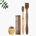 1 Neem Pocket Comb 1 Kids bamboo toothbrush 1 Neem tongue Cleaner1 Bamboo brush stand