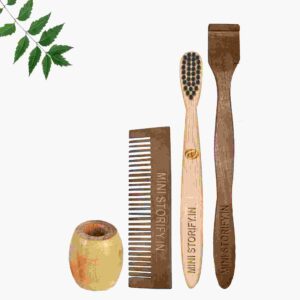 1 Neem Pocket Comb 1 Kids bamboo toothbrush 1 Neem tongue Cleaner1 Bamboo brush stand