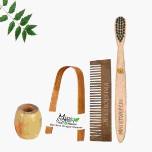 1 Neem Pocket Comb 1 Kids bamboo toothbrush1 Bamboo tongue cleaner1 Bamboo brush stand