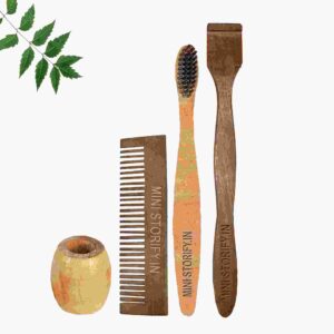 1 Neem Pocket Comb 1 Neem kids toothbrush1 Neem tongue Cleaner1 Bamboo brush stand