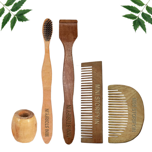 1.Neem.Beard.&.1.Pocket.Comb.1.Neem.adult.toothbrush1.Neem.tongue.Cleaner1.Bamboo.brush.stand