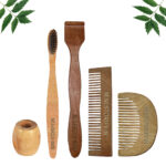 1 Neem Beard & 1 Pocket Comb 1 Neem kids toothbrush1 Neem tongue Cleaner1 Bamboo brush stand