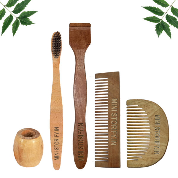 1.Neem.Beard.&.1.Pocket.Comb.1.Neem.kids.toothbrush1.Neem.tongue.Cleaner1.Bamboo.brush.stand