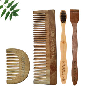 1 Neem Beard & 1 Dressing Comb 1 Adult bamboo toothbrush1 Neem tongue Cleaner