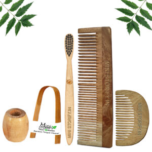 1 Neem Beard & 1 Dressing Comb 1 Kids bamboo toothbrush1 Bamboo tongue cleaner1 Bamboo brush stand