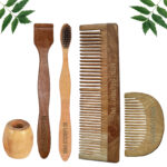 1 Neem Beard & 1 Dressing Comb 1 Neem adult toothbrush1 Neem tongue Cleaner1 Bamboo brush stand